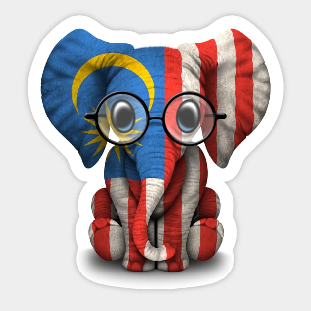 Baby Elephant with Glasses and Malaysian Flag Sticker by jeffbartels